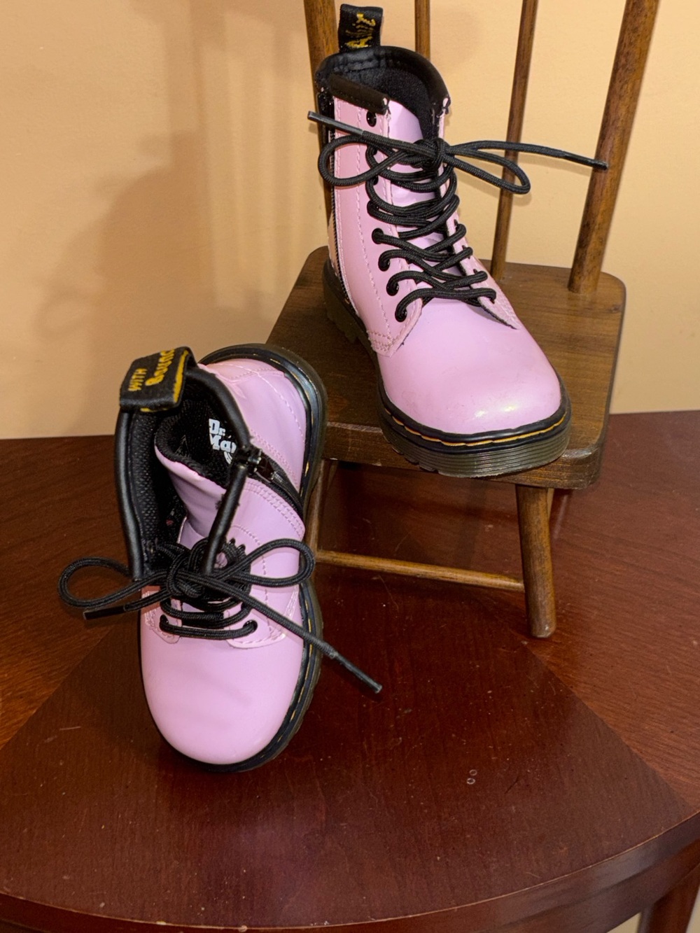 Dr. Martens Baby Pink Lace-Up Combat Boots with Black Trim